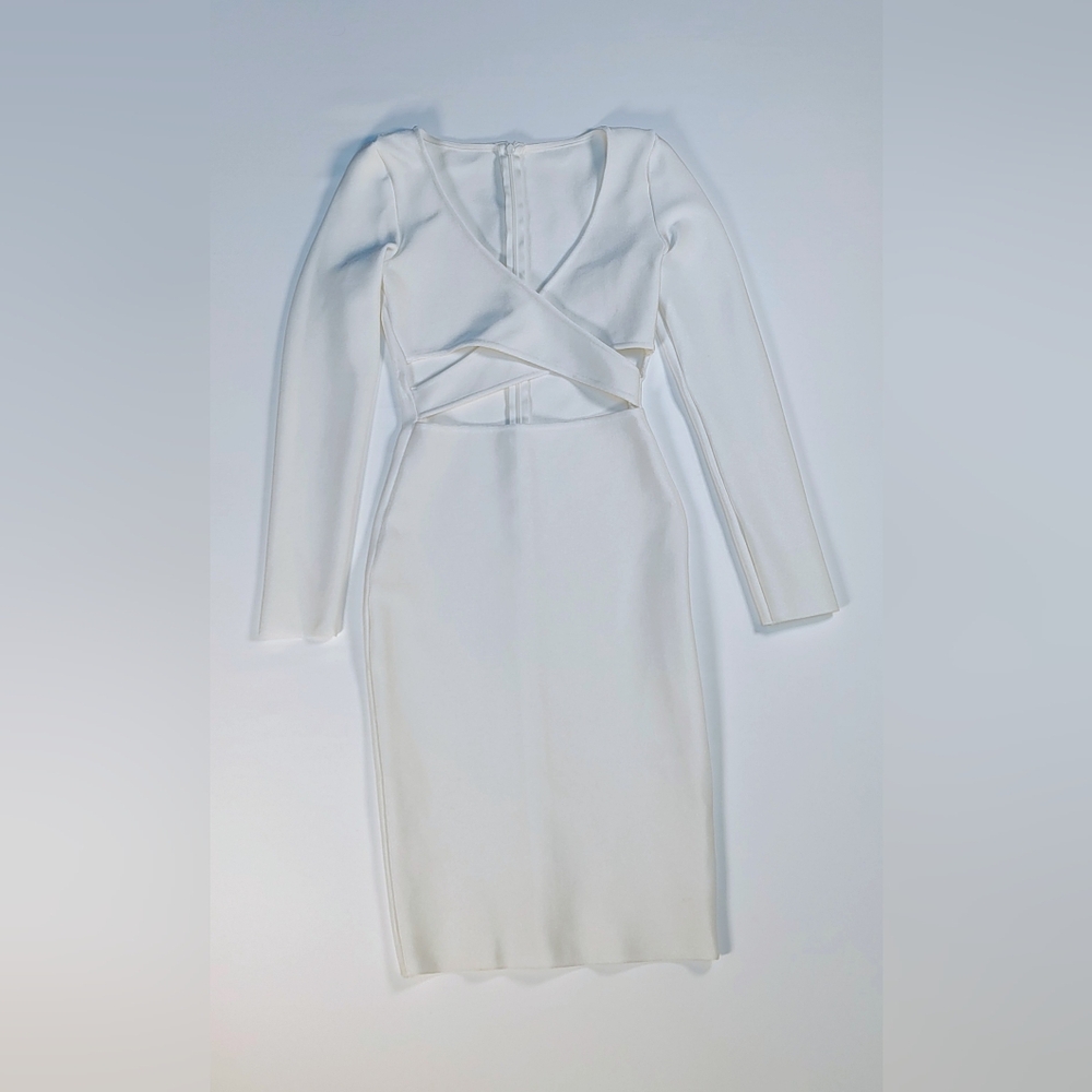 White Long-Sleeve Cutout Bodycon Dress
